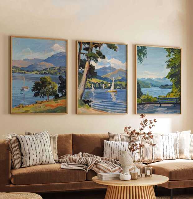 Set Of 3 Windermere Posters - Lake District Wall Art Scenic Prints Lake, Bowness & Ambleside UK Nature Decor