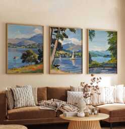 Set Of 3 Windermere Posters - Lake District Wall Art Scenic Prints Lake, Bowness & Ambleside UK Nature Decor - thumbnail 1