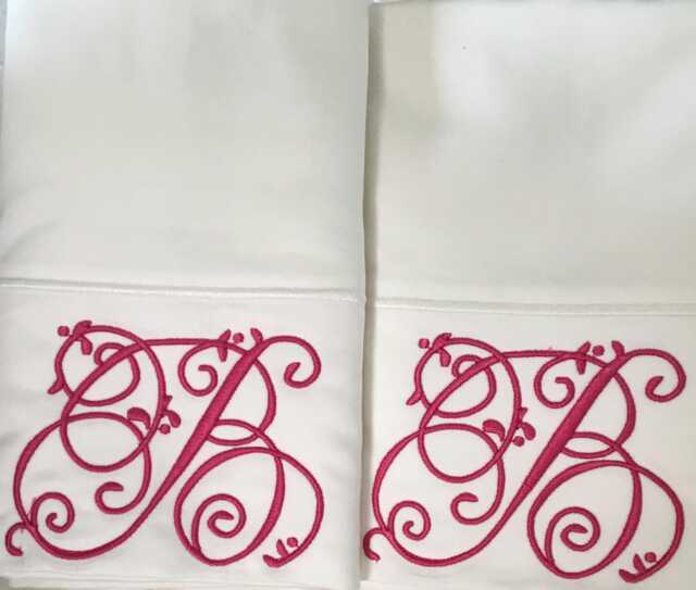 Pair Of Pillowcases Custom Embroidered Personalized With Fancy Initial - image 1