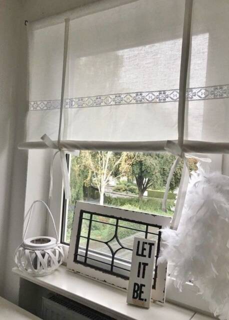 Roman Blind Curtain With Bobbin Lace Country House Style White Nordic Shabby Chic Window Kitchen Living Room Bedroom - image 1