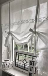 Roman Blind Curtain With Bobbin Lace Country House Style White Nordic Shabby Chic Window Kitchen Living Room Bedroom - thumbnail 2