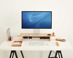 Wood Desk Monitor Stand With Storage - Custom Riser Shelf - thumbnail 1