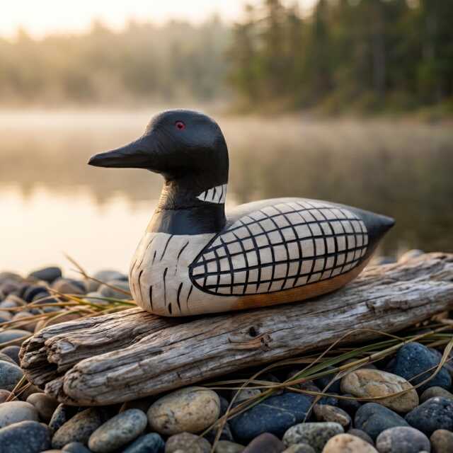 Hand-Carved Wooden Loon Figurine, Rustic Lake House Decor, Black & White Bird Art, Cabin Core Accent, Unique Gift For Lovers - image 1