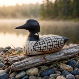 Hand-Carved Wooden Loon Figurine, Rustic Lake House Decor, Black & White Bird Art, Cabin Core Accent, Unique Gift For Lovers - thumbnail 1