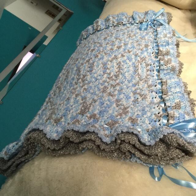 Double Ruffles With Satin Ribbons Baby Boy Afghan Blanket - Made To Order - image 1