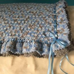 Double Ruffles With Satin Ribbons Baby Boy Afghan Blanket - Made To Order - thumbnail 3