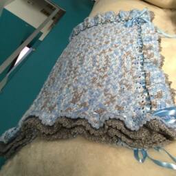 Double Ruffles With Satin Ribbons Baby Boy Afghan Blanket - Made To Order