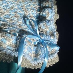 Double Ruffles With Satin Ribbons Baby Boy Afghan Blanket - Made To Order - thumbnail 2