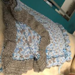 Double Ruffles With Satin Ribbons Baby Boy Afghan Blanket - Made To Order - thumbnail 4