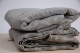 Set Of 2 Soft Linen Bath Towels Pure Fabric Sheets Natural & Dark Grey/Ligt Blue Narrow Printstripes Stonewashed Linen