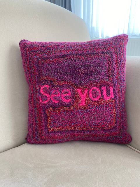 Handmade Punch Needle Colorful Pillow Cover, Hand Tufted Embroidered Decorative Housewarming Gifts - image 1