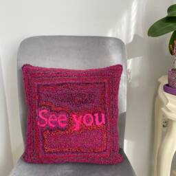 Handmade Punch Needle Colorful Pillow Cover, Hand Tufted Embroidered Decorative Housewarming Gifts - thumbnail 3