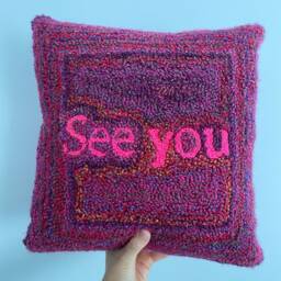 Handmade Punch Needle Colorful Pillow Cover, Hand Tufted Embroidered Decorative Housewarming Gifts - thumbnail 2