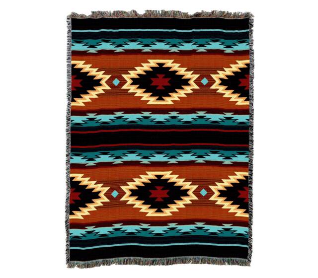 Anatolia Southwest Woven Tapestry Blanket, Native American Inspired Pattern, Tribal Camp Throw 100% Cotton Made in Usa 72x54 - image 1