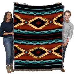 Anatolia Southwest Woven Tapestry Blanket, Native American Inspired Pattern, Tribal Camp Throw 100% Cotton Made in Usa 72x54 - thumbnail 2