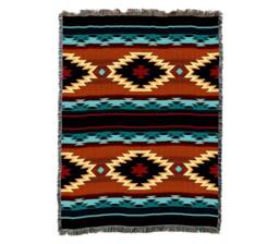 Anatolia Southwest Woven Tapestry Blanket, Native American Inspired Pattern, Tribal Camp Throw 100% Cotton Made in Usa 72x54