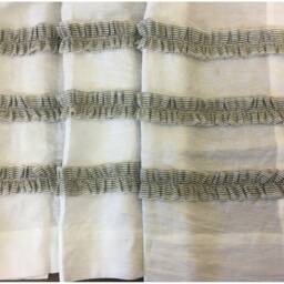 White Linen Shower Curtain With Black & Ticking Striped Ruffles, 3 - Rows Of Ruffles - thumbnail 2