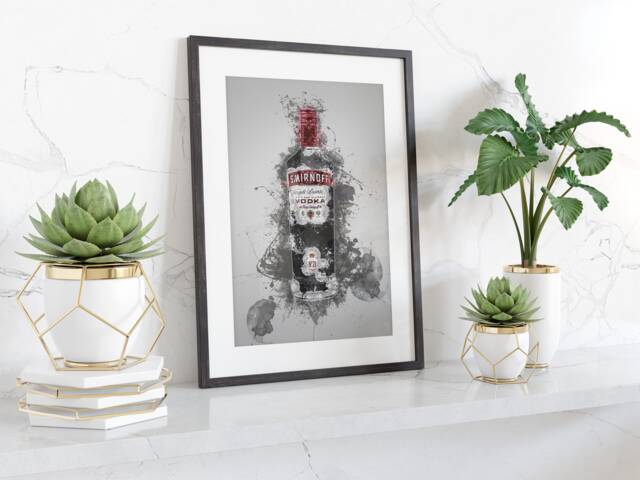 Vodka Bottle Splatter Wall Art Print Modern Bar Kitchen Decor Grey Red Watercolour Style Framed Or Unframed Alcohol Illustration Gift - image 1