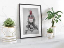 Vodka Bottle Splatter Wall Art Print Modern Bar Kitchen Decor Grey Red Watercolour Style Framed Or Unframed Alcohol Illustration Gift - thumbnail 1