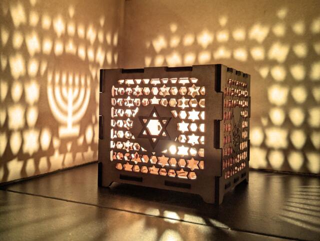 Personalised Wooden Lantern Box/Candle Holder Stationary Tissue - Hanukkah Chanukah Menorah - image 1