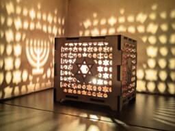 Personalised Wooden Lantern Box/Candle Holder Stationary Tissue - Hanukkah Chanukah Menorah - thumbnail 1