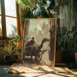 Victorian Velociraptor Horse & Cart Print Alternate History Art - thumbnail 3