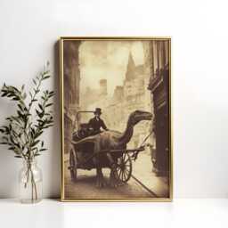 Victorian Velociraptor Horse & Cart Print Alternate History Art - thumbnail 2