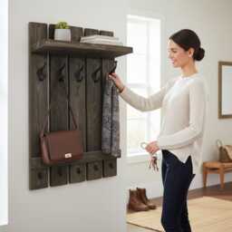 Vintage Wall Coat Rack - Hanging Made Of Wood - Colour Brown High-Quality Vintage For The - thumbnail 2