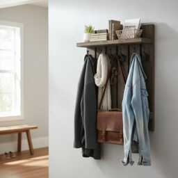 Vintage Wall Coat Rack - Hanging Made Of Wood - Colour Brown High-Quality Vintage For The - thumbnail 3