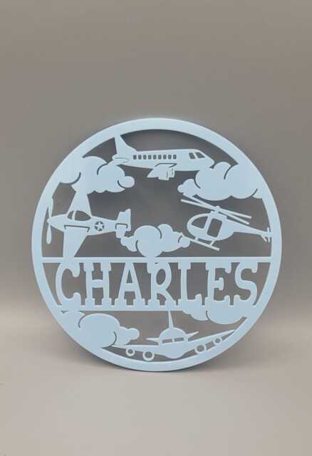 Personalised Planes, Helicopter, Aircraft, Airplane, Aviation Boys Bedroom Decor, Nursery Decor Name, Door Or Wall Hanger in Acrylic Wood - image 1