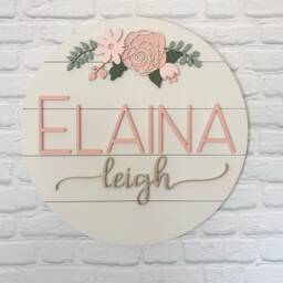 Custom Floral Wooden Baby Name Sign Shiplap Nursery Wall Art With Flowers in Blush Pink & Sage - thumbnail 1