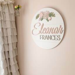 Custom Floral Wooden Baby Name Sign Shiplap Nursery Wall Art With Flowers in Blush Pink & Sage - thumbnail 3
