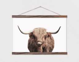 Yak Canvas Print With Wood Poster Hanger-Self Assembly - Hanger A1 - Art Print - Cow - Modern Farmhouse Decor Art - thumbnail 1