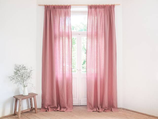 Window Curtain Panel Made Of Medium Linen - 160 G/M2 With Tape. Dusty Pink 100% Fabric - image 1