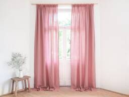 Window Curtain Panel Made Of Medium Linen - 160 G/M2 With Tape. Dusty Pink 100% Fabric - thumbnail 1