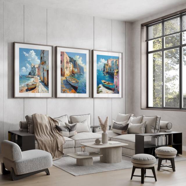 Italy Set Of 3 , Wall Art Print, Modern Minimalist Poster, City Home Decor Malta, Amalfi Coast Travel Print - image 1