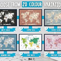 Kids World Map Poster Animals & Landmarks Nursery Decor - thumbnail 3