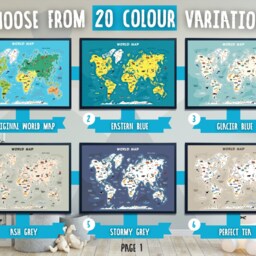Kids World Map Poster Animals & Landmarks Nursery Decor - thumbnail 2