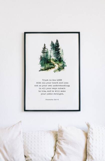Proverbs 35-6 Trust in The Lord With All Your Heart Christian Art Print, Gifts, Religious Home Prints Faith Wall - image 1
