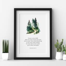 Proverbs 35-6 Trust in The Lord With All Your Heart Christian Art Print, Gifts, Religious Home Prints Faith Wall - thumbnail 2