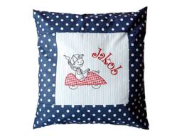 Embroidered Pillow Little Car Driver + Name //Light Blue - Navy// 40x40 Pillowcase Gift Cuddly Cuddle Name - thumbnail 1