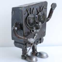 Robot Scrap Metal Sculpture, Handmade Recycled Steel Art, Unique Valentine Gift For Him - thumbnail 4