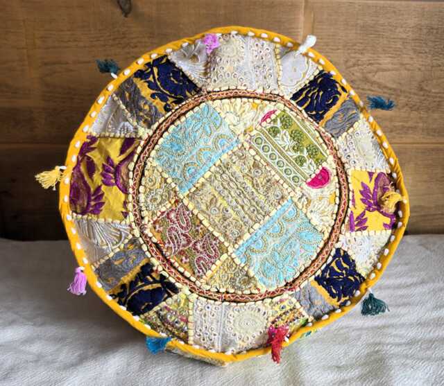 Ethnic Pouf Cover. Patchwork Foot Stool. Indian Home Deco - image 1