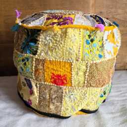 Ethnic Pouf Cover. Patchwork Foot Stool. Indian Home Deco - thumbnail 3