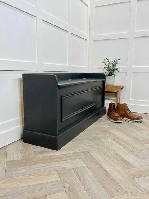 Hallway Storage Bench Seat, Bead Trim, Solid Wood, Custom Paint Colour, 1220mm Long - image 1