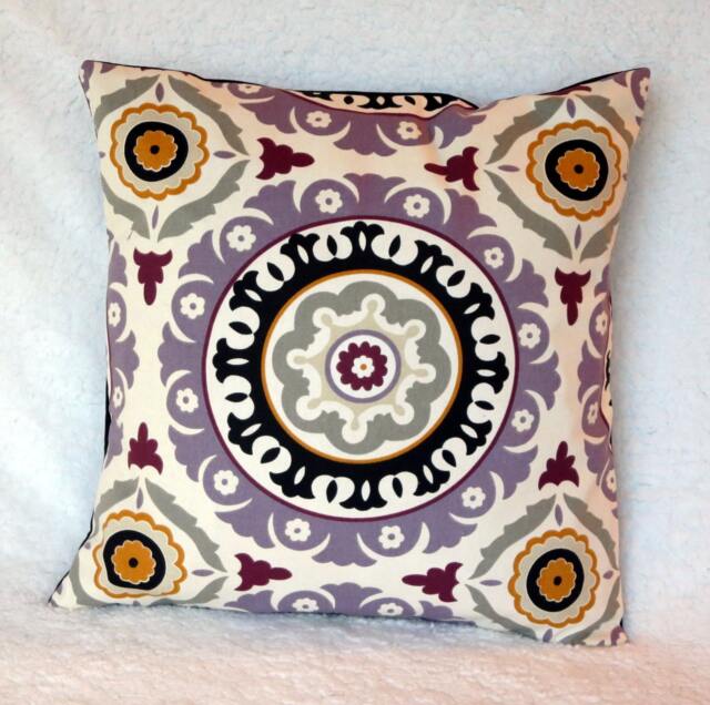 Pillow Cover 18x18, Green Black White Purple Throw Pillow Cover, Suzani Waverly Fabric Solar Flair. 18x18 Decorative Cotton Cover - image 1