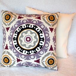 Pillow Cover 18x18, Green Black White Purple Throw Pillow Cover, Suzani Waverly Fabric Solar Flair. 18x18 Decorative Cotton Cover - thumbnail 2