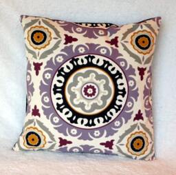 Pillow Cover 18x18, Green Black White Purple Throw Pillow Cover, Suzani Waverly Fabric Solar Flair. 18x18 Decorative Cotton Cover - thumbnail 1