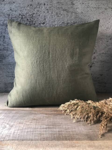 Set Of 2, 4, 6 Stonewashed Linen Pillow Cases in Stylish Forest Green/Softened Throw Pillows Hunter Green/Decorative - image 1