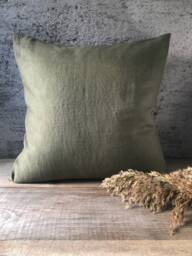 Set Of 2, 4, 6 Stonewashed Linen Pillow Cases in Stylish Forest Green/Softened Throw Pillows Hunter Green/Decorative - thumbnail 1
